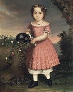 unknow artist Portrait of a Child Holding a Cat oil painting on canvas